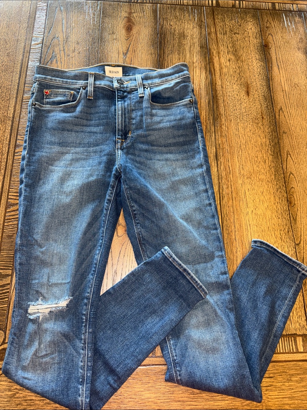Hudson Jeans Blair High Waist Super Skinny Women’s Distressed Medium Blue Denim